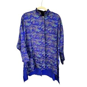 The Big Shirt Carole Tomkins Asian Print Rayon Tunic Button Down Top Size‎ 1